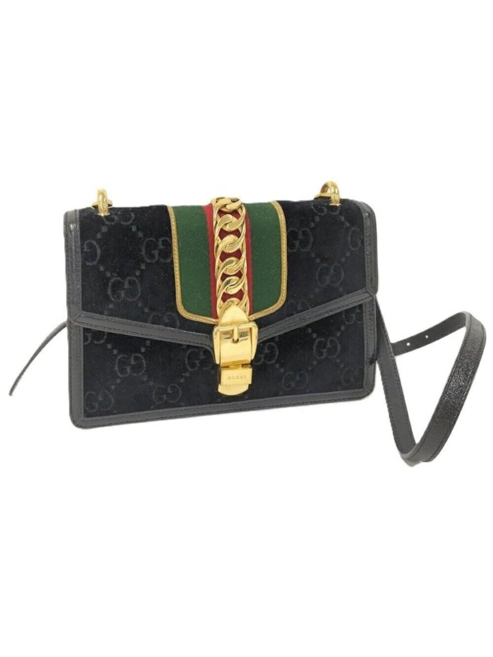 Gucci Shoulder Bag Sherry Line Suede Black